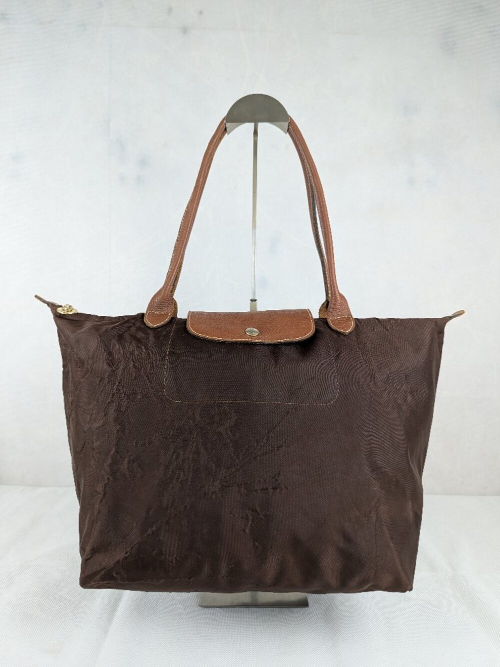 Preloved Longchamp Le Pliage Nylon Leather Tote Shoulder Bag Brown Made in China